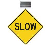 24" Solar Powered Slow Warning Sign, High Brightness LED Road Safety Sign | 24-inch solar-powered slow warning sign with high brightness LEDs, designed for road safety use to alert drivers effectively.
