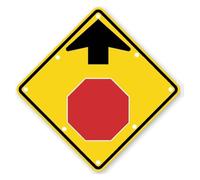 24" Solar "Stop Ahead" Sign - LED Blinking & Reflective