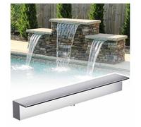 24" Stainless Steel Waterfall Fountain for Pool & Pond 35.5" Water Flow Spillway Kit Outdoor Patio Decor Black Finish 120cm Outlet (47.2in)