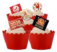 24 Stand Up Chinese New Year 2026 Year Of The Horse Themed Edible Wafer paper Cake Toppers Decorations