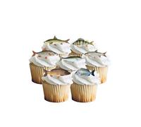 24 Stand Up River Fishing Fish Themed Edible Wafer Paper Cake Topper Decorations