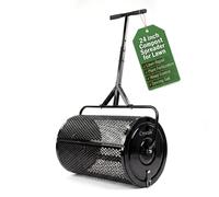 24" Steel Compost Spreader Roller Overseeding Peat Grass Seed Manure Topsoil 70L