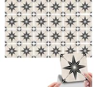 24 Stick on Tiles for Fireplace Surround, White and Black Adhesive Tile Stickers, Peel and Stick Backsplash Tiles for Kitchen, Bathroom, DIY Home Decor, 15 x 15 cm