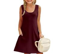 24 Stories Advent Girls Dresses Everyday Sleeveless A-Line Dress with Floral Pattern and Pockets for Girls Age 4-14 Years Perfect for Casual Spring Girls Tulle, Wine Red, 11-12 Years