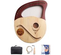 24 Strings Mahogany Lyre Harp with Durable Gig Bag Tuning Wrench Spare Strings and Music Book, Strings Musical Instrument(Purple-red)