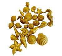 24 Stunning Assorted Edible Sugar Fondant Sea Shells Horse & Star Fishes; Gold Luster; 3.8cm to 1.3cm; Mermaid, Beach Theam Wedding, Birthday, Christmas etc Cake/Cupcake Toppers/Decoration