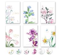 24 Sympathy Card with Envelopes Stickers Gold Foil Condolence Cards Assortment Floral Designs with Heartfelt Messages for Memorial, Loss,Bereavement and Grief