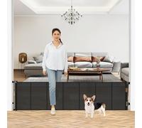 24" Tall x 108" Extra Wide Retractable Dog Gate for House, Short Baby Gate for Crossing, Reinforced Mesh Puppy Gate for Doors, Stairs, Indoor and Outdoor (Black)