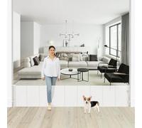 24" Tall x 150" Extra Wide Retractable Dog Gate for House Short Baby Gate for Crossing Reinforced Mesh Puppy Gate for Doorways Stairs Indoor Outdoor White