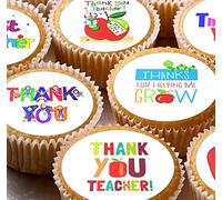 24 Teacher Thank you D2 pre-cut edible kids childrens party decorations cupcake wafer toppers