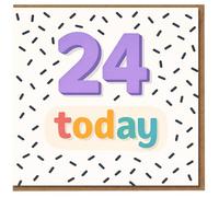 24 Today Birthday Card - Bold Purple Number with Colourful 'today' and Sprinkles Pattern - Fun 24th Birthday Card for Him or Her, Son, Daughter, Friend