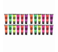 24 Tube Face and Body Paint Set, 10ml/0.34oz Each, Glow Under UV Light, 6 Neon Fluorescent Colors for Party, Clubbing, Festival, Halloween Makeup (24pcs)