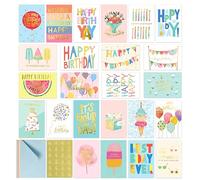 24 Unique Happy Birthday Cards - Gold Foil Birthday Cards Bulk With Colored Envelopes, Birthday Cards Assortment in Bulk for Family, Kids, Friends, Work & Office Celebrations.