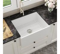 24" White Fireclay Farmhouse Sink - Deep Single Bowl Apron Front, Ideal for Rustic Kitchen Decor & Functal Cooking, Perfect for Home Chefs