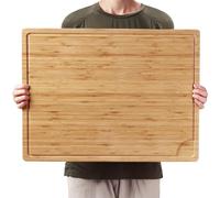 24 x 18 Bamboo Cutting Board, Large Kitchen Chopping Board for Meat, Butcher Block Cutting Board, Carving Board with Handle and Juice Groove for Turkey, Meat, Vegetables, BBQ