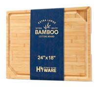 24 x 18 Extra Large Bamboo Serving Boards for Kitchen, Heavy Duty Wood Butcher Block Chopping Board with Handle and Juice Groove for Meat, Large Charcuterie Board, Over the Sink Cutting Board