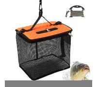 24 x 22 x 28 cm Floating Fish Basket - Foldable Fish Basket with 5 m Double Hook Rope, Fish Basket for Caught Fish, Portable and Foldable Mesh Fishing Net, Bait Storage Cage with Zip