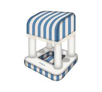 24" x 24" Floating Blue Cabana Stripe Drink Station, Removable Fabric Shade with Fringe, Perfect for Parties, Table-Top Decorations and in-Pool Refreshments.