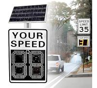 24"x 30"/24"x 35" Solar Powered Speed Limit Radar Sign, 2 Digital Speed Display Detector Rust Fr-ee Aluminum Speed Radar Feedback Sign for Road/Streets Warning(White, 24"×30"(60×75cm))