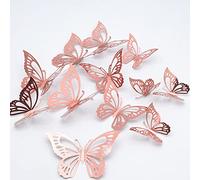 24 x 3D Butterfly Wall Stickers, CAYUDEN Stickers Combination 3D Butterfly Combined Stickers Home Decoration DIY Removable Paper Decora for Home, Living Room, Bedroom, Party Decor (Pink-Gold)
