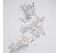 24 x 3D Butterfly Wall Stickers, CAYUDEN Stickers Combination 3D Butterfly Stickers Home Decoration DIY Removable Paper Decora for Home, Living Room, Bedroom, Party Decor (Silver)