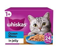 24 x 400g Whiskas 1+ Adult Wet Cat Food Tins Mixed Ocean Menu in Jelly | Complete & Balanced Nutrition, Made With Selected Ingredients, No Artificial Colours or Flavours, Delicious Jelly Recipes