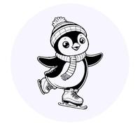24 x 40mm Round 'Happy Penguin Ice Skating' Stickers (SK00067178)