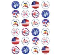 24 x 4th July Mix Edible Wafer or Icing Cupcake Topper Fun American Party Cake Decorations Perfect For Brownies Cookies Muffins & More!… (Edible Wafer Card)