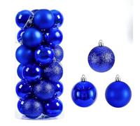 24 x 60 mm Midnight Blue Christmas Tree Baubles - Shatterproof Hanging Ornaments | Matt, Gloss & Glitter Decorations | Premium Shatter-Resistant Xmas Baubles for Indoor & Outdoor Trees