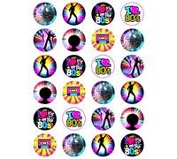 24 x 80's Mix Edible Wafer or Icing Cupcake Toppers Fun Party Cake Decorations (Edible Wafer Card)