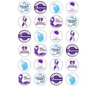 24 x Alzheimer's Awareness Mix Edible Wafer or Icing Cupcake Topper Fun Charity Party Cake Decorations Perfect For Brownies Cookies Muffins & More!… (Premium Icing Sheet)