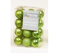 24 x Apple Green (lime) shatterproof Christmas tree Baubles Decorations Mixed finishes by Premier Decorations