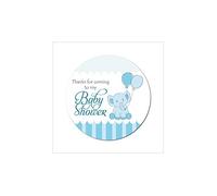 24 x Baby Shower Thank You Stickers - 'Thanks for coming to my baby shower' - Pink, Blue, Yellow Elephant design, boys girls for party bags (Blue)