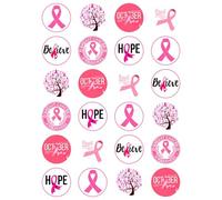 24 x Breast Cancer Awareness Mix Edible Wafer or Icing Cupcake Topper Fun Charity Party Cake Decorations Perfect For Brownies Cookies Muffins & More! (Premium Icing Sheet)