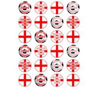 24 x Come On Three Lions England Party Mix Edible Wafer or Icing Cupcake Topper Fun Football Party Cake Decorations Perfect For Brownies Cookies Muffins & More! (Premium Icing Sheet)