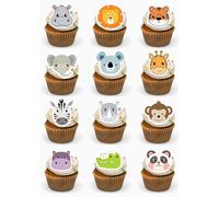 24 x Cute Animal Faces Edible Premium Wafer Card PRECUT Cupcake Toppers Cake Decorations Jungle Safari Animals