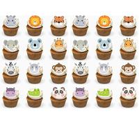 24 x Cute Animal Faces Edible Premium Wafer Card PRECUT Cupcake Toppers Cake Decorations Jungle Safari Animals (Pack of 2)