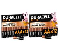 24 x Duracell AA + AAA Plus Power Boost (1 Blister Pack of 12 AA Batteries up to 150% Longer Running Time + 1 Blister Pack of 12 AAA Batteries up to 100%) 24 Batteries (LR6/MN1500 + LR03/MN2400)