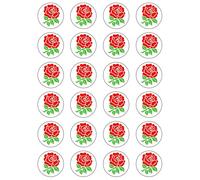 24 x English Rose - Edible Wafer or Icing Cupcake Toppers St George's Day Party Cake Decorations Perfect For Brownies Cookies Muffins & More! (Premium Icing Sheet)