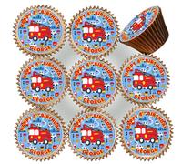 24 x FIRE ENGINE TRUCK BIRTHDAY PARTY PERSONALISED EDIBLE ICING 4.5 cms CUPCAKE TOPPERS DECORATIONS R-04