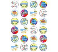 24 x Happy Retirement Mix Edible Wafer or Icing Cupcake Toppers Party Celebration Cake Decorations Perfect For Brownies Cookies Muffins & More! (Edible Wafer Card)