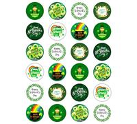24 x Happy St Patrick's Day Mix Edible Wafer or Icing Cupcake Toppers Fun Themed Party Cake Decorations Perfect For Brownies Cookies Muffins & More! (Edible Wafer Card)