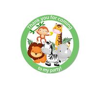 24 x Jungle Animal Birthday Gift Stickers - Thank You, Favour, Birthday, Party, Themed Event (Green - Non Personalised)