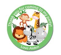24 x Personalised Jungle Animal Birthday Gift Stickers - Thank You, Favour, Birthday, Party, Themed Event (Design 1)