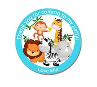 24 x Personalised Jungle Animal Birthday Gift Stickers - Thank You, Favour, Birthday, Party, Themed Event (D1 Sky Blue)