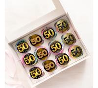 24 x Pre-Cut 50th Gold Happy Birthday Edible Stand Up Wafer Rice Paper Cupcake Toppers Cake Decorations For Party