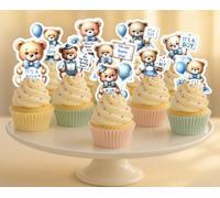 24 x PRE CUT BABY SHOWER ITS A BOY WE CAN BEARLY WAIT STAND UP EDIBLE WAFER CARD RICE PAPER CUPCAKE TOPPER DECORATIONS