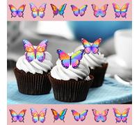 24 x Pre-Cut Beautiful Colourful Multicolour Butterflies Edible Wafer Rice Paper Cupcake Cake Dessert Toppers Birthday Pride LGBT Party Wedding Decorations Butterfly