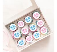 24 x Pre-Cut Gender Reveal Baby Shower Team Blue Pink Theme Edible Stand Up Wafer Rice Paper Cupcake Toppers Cake Decorations