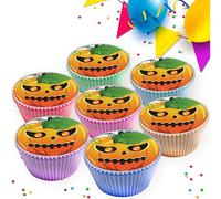 24 x PRE CUT HALLOWEEN PUMPKIN EDIBLE WAFER CARD RICE PAPER 4.5 cms CUPCAKE TOPPERS DECORATIONS